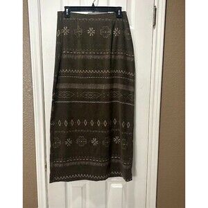 Fashion Bug Green Abstract Y2K Tribal Design Skirt  Back Slit Size 8 Zip closure